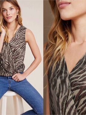NWT $68 Anthropologie x Eri + Ali Leopard Kasi Shimmer Pullover Top M